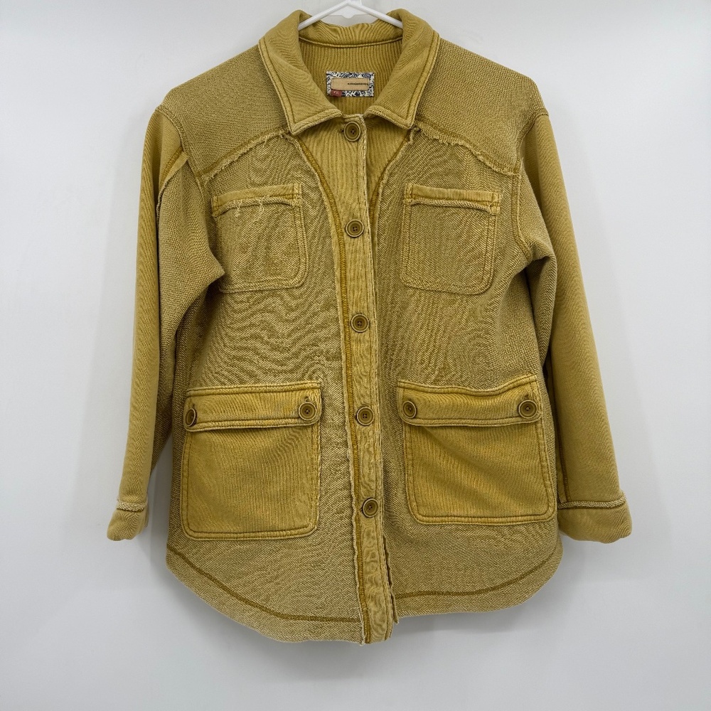 Pilcro Top Women XS Petite Yellow Button Up Knit Long Sleeve Coat Oversized